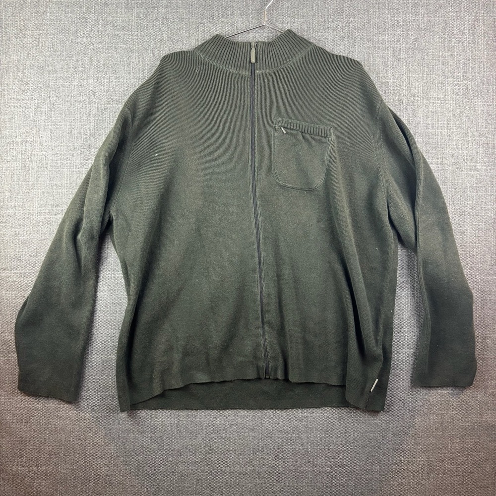 Woolrich‎ Sweater Mens 2XL Green Full Zip Cardigan Pocket Knit Casual Outdoors